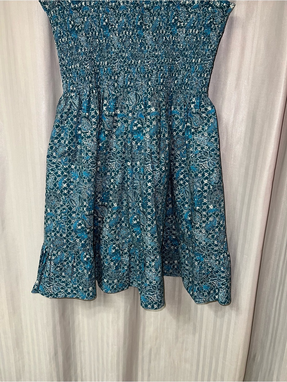 Hill House 100% Cotton Nap Dress Teal Blue Floral Smocked size L - Picture 4 of 8